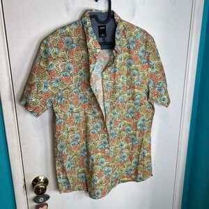 Union sea wa lemon and lime print short-sleeve button-down shirt made of a cotto